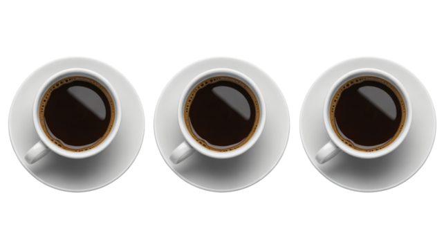 Three cups of rich, dark coffee to fuel your creative projects or add a touch of warmth to your designs or social media, perfect for a quick boost!