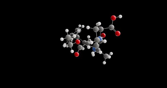 Enalapril molecule, rotating 3D model of antihypertensive , looped video on a black background
