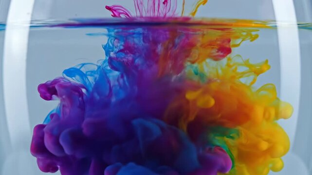 Abstract watercolor painting with colorful ink splashes and artistic bubbles on a blue and purple grunge texture vector background design