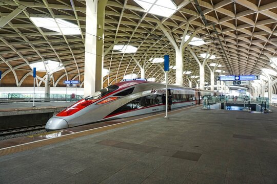 The appearance of the Indonesia-China high-speed train from Jakarta to Bandung is getting ready at Halim Station, Jakarta.