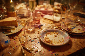 Empty Wine Glasses and Cake Crumbs Close Up