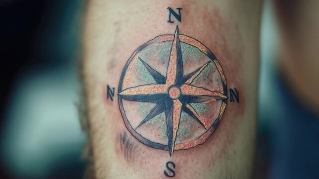 Video A close-up view of a man's arm featuring a compass tattoo