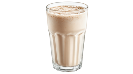 Delicious chilled beverage in glass on white isolated background.