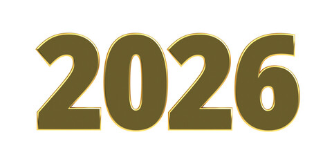 2026 - moderne plakative goldene 3D Jahreszahl mit metallisch schimmerndem Farbverlauf, Neujahr, zukünftige Trends, Technologie, Business, Saison, Jubiläum, Innovation, Geschäftspräsentation, Schrift