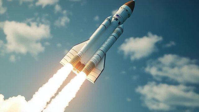 Video A space shuttle lifting off from the launchpad and soaring into the sky
