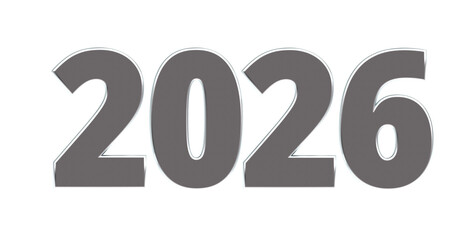 2026 - moderne plakative silberne 3D Jahreszahl mit metallisch schimmerndem Farbverlauf, Neujahr, zukünftige Trends, Technologie, Business, Saison, Jubiläum, Innovation, Geschäftspräsentation, Schrift