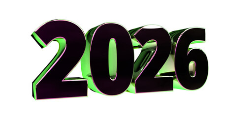 2026 - moderne plakative grüne 3D Jahreszahl mit metallisch schimmerndem Farbverlauf, Neujahr, zukünftige Trends, Technologie, Business, Saison, Jubiläum, Innovation, Geschäftspräsentation, Schrift