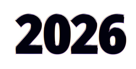 2026 - moderne plakative blaue 3D Jahreszahl mit metallisch schimmerndem Farbverlauf, Neujahr, zukünftige Trends, Technologie, Business, Saison, Jubiläum, Innovation, Geschäftspräsentation, Schrift
