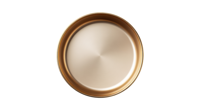 Die-cut golden food plate, elegant design, isolated on white background.