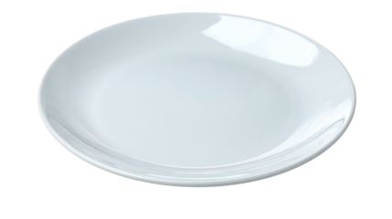 Empty white plate on a transparent background, ideal for culinary presentations and food styling.