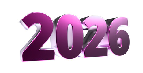 2026 - moderne plakative violette 3D Jahreszahl mit metallisch schimmerndem Farbverlauf, Neujahr, zukünftige Trends, Technologie, Business, Saison, Jubiläum, Innovation, Geschäftspräsentation, pink 