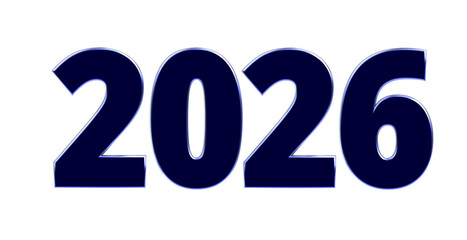2026 - moderne plakative blaue 3D Jahreszahl mit metallisch schimmerndem Farbverlauf, Neujahr, zukünftige Trends, Technologie, Business, Saison, Jubiläum, Innovation, Geschäftspräsentation, Schrift