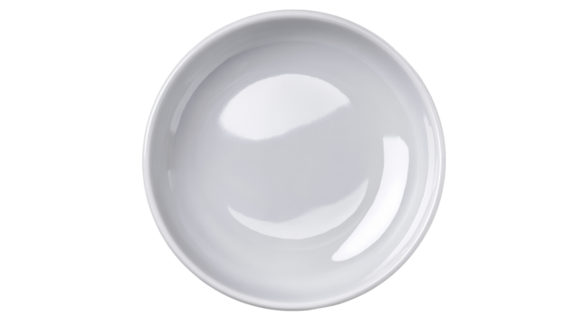 Empty white plate on isolated background, perfect for serving various dishes, clean and minimalistic design.