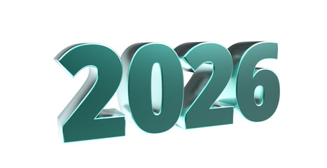 2026 - moderne plakative türkise 3D Jahreszahl mit metallisch schimmerndem Farbverlauf, Neujahr, zukünftige Trends, Technologie, Business, Saison, Jubiläum, Innovation, Geschäftspräsentation, Schrift