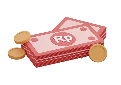 3d rander Indonesian rupiah stack isolated on white and transparent background