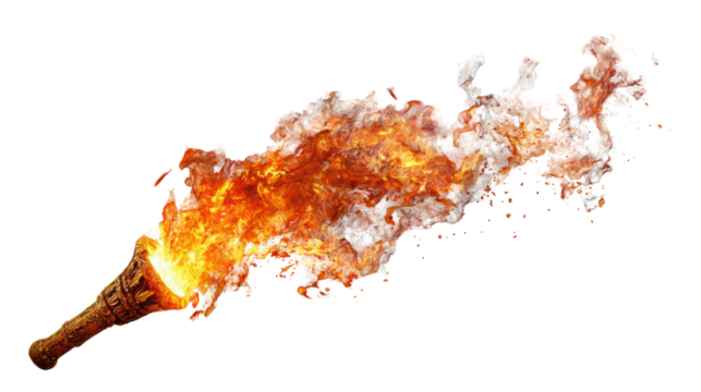 Flame ignited torch with smoke, ready for celebration and ceremony.