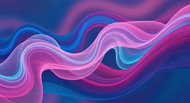 Abstract flowing ribbons in shades of blue and purple against a dark blue background