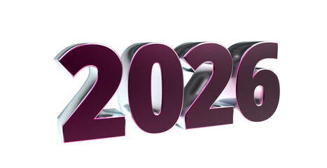 2026 - moderne plakative rote 3D Jahreszahl mit metallisch schimmerndem Farbverlauf, Neujahr, zukünftige Trends, Technologie, Business, Saison, Jubiläum, Innovation, Geschäftspräsentation, Schrift