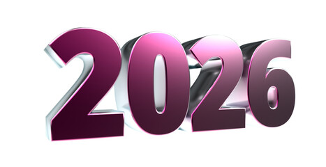 2026 - moderne plakative rote 3D Jahreszahl mit metallisch schimmerndem Farbverlauf, Neujahr, zukünftige Trends, Technologie, Business, Saison, Jubiläum, Innovation, Geschäftspräsentation, Schrift