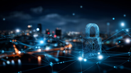 Cyber security network system visualization, defocused data streams, digital protection concept, technology safety design, privacy management system, information security backgroun