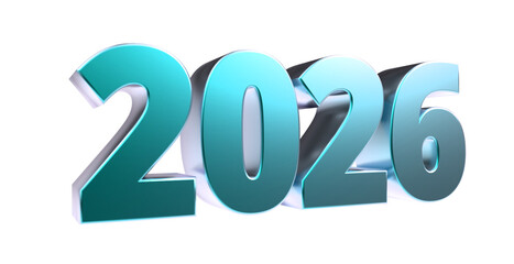 2026 - moderne plakative blaue 3D Jahreszahl mit metallisch schimmerndem Farbverlauf, Neujahr, zukünftige Trends, Technologie, Business, Saison, Jubiläum, Innovation, Geschäftspräsentation, Schrift