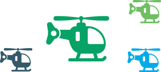Vibrant helicopter icons in various colors on a clean background