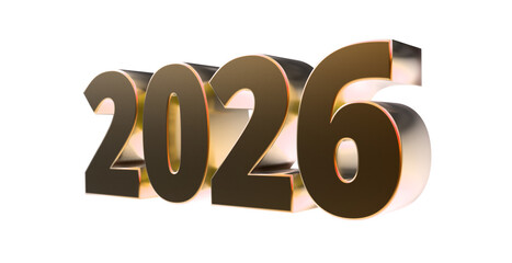 2026 - moderne plakative goldene 3D Jahreszahl mit metallisch schimmerndem Farbverlauf, Neujahr, zukünftige Trends, Technologie, Business, Saison, Jubiläum, Innovation, Geschäftspräsentation, Schrift