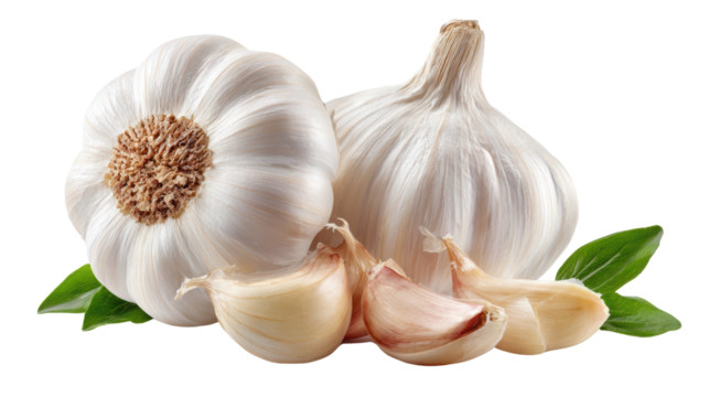 Fresh garlic cloves and bulbs on a white isolate background.