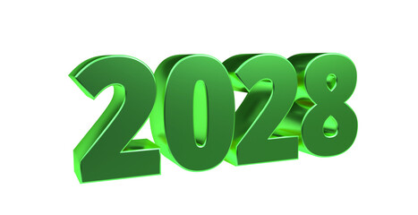 2028 - moderne plakative grüne 3D Jahreszahl mit metallisch schimmerndem Farbverlauf, Neujahr, zukünftige Trends, Technologie, Business, Saison, Jubiläum, Innovation, Geschäftspräsentation, Schrift