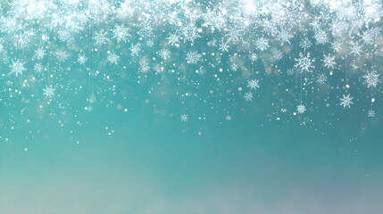 Sparkling snowfall theme with snow crystals falling around dreamy turquoise gradient, open center 
