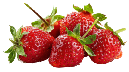 Fresh, ripe strawberries, showcasing vibrant red color and green leaves, perfect for healthy snacks.