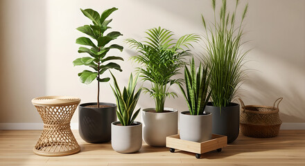 Fototapeta premium Houseplants Indoor Plants Greenery Pots Home Decor Copy Space