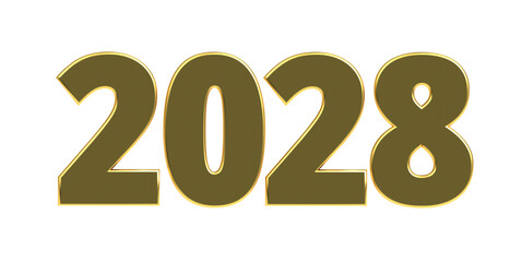 2028 - moderne plakative goldene 3D Jahreszahl mit metallisch schimmerndem Farbverlauf, Neujahr, zukünftige Trends, Technologie, Business, Saison, Jubiläum, Innovation, Geschäftspräsentation, Schrift
