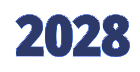 2028 - moderne plakative blaue 3D Jahreszahl mit metallisch schimmerndem Farbverlauf, Neujahr, zukünftige Trends, Technologie, Business, Saison, Jubiläum, Innovation, Geschäftspräsentation, Schrift