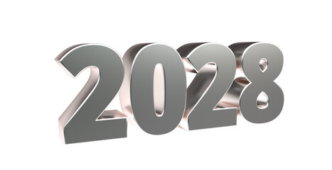 2028 - moderne plakative silberne 3D Jahreszahl mit metallisch schimmerndem Farbverlauf, Neujahr, zukünftige Trends, Technologie, Business, Saison, Jubiläum, Innovation, Geschäftspräsentation, Schrift