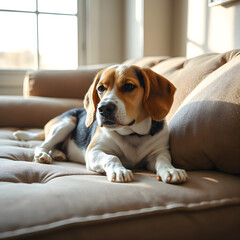 Beagle Relaxing on a Comfortable Couch