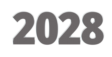 2028 - moderne plakative silberne 3D Jahreszahl mit metallisch schimmerndem Farbverlauf, Neujahr, zukünftige Trends, Technologie, Business, Saison, Jubiläum, Innovation, Geschäftspräsentation, Schrift
