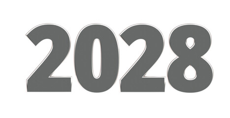 2028 - moderne plakative silberne 3D Jahreszahl mit metallisch schimmerndem Farbverlauf, Neujahr, zukünftige Trends, Technologie, Business, Saison, Jubiläum, Innovation, Geschäftspräsentation, Schrift