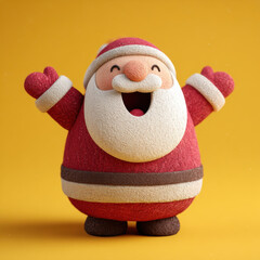 Plasticine Style Santa Character Laughing on Yellow Background
