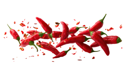 Fresh red chili peppers isolated on a white background, ideal for culinary and recipe content.
