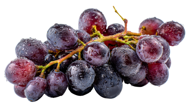 Fresh red and black grapes with water droplets on a white isolate background.