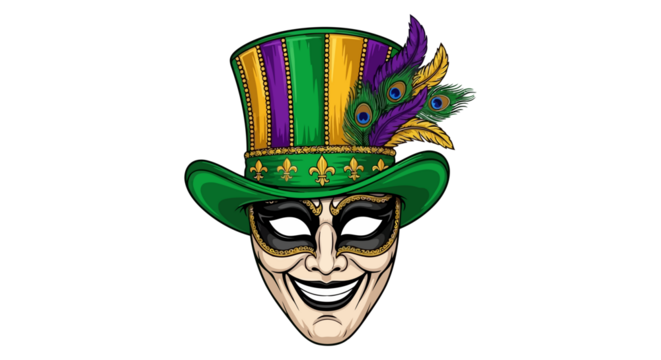 Mardi Gras Masquerade Hat with Peacock Feathers and Fleur de Lis