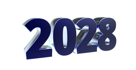 2028 - moderne plakative blaue 3D Jahreszahl mit metallisch schimmerndem Farbverlauf, Neujahr, zukünftige Trends, Technologie, Business, Saison, Jubiläum, Innovation, Geschäftspräsentationen, Schrift
