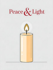 christmas poster with minimal candle and peace and light text, christmas card with red font and gray background, festive card with serene flame and elegant ampersand
