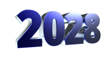 2028 - moderne plakative blaue 3D Jahreszahl mit metallisch schimmerndem Farbverlauf, Neujahr, zukünftige Trends, Technologie, Business, Saison, Jubiläum, Innovation, Geschäftspräsentationen, Schrift
