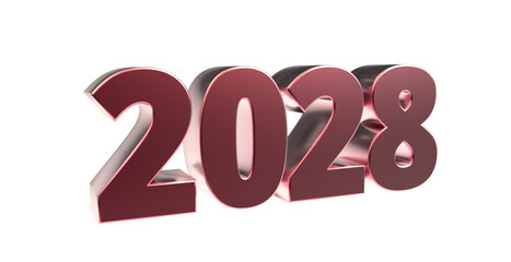 2028 - moderne plakative rote 3D Jahreszahl mit metallisch schimmerndem Farbverlauf, Neujahr, zukünftige Trends, Technologie, Business, Saison, Jubiläum, Innovation, Geschäftspräsentationen, Schrift