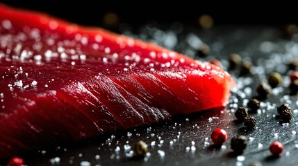 Fresh Red Tuna Slice with Sea Salt and Peppercorns