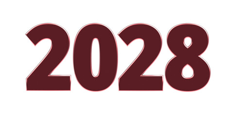 2028 - moderne plakative rote 3D Jahreszahl mit metallisch schimmerndem Farbverlauf, Neujahr, zukünftige Trends, Technologie, Business, Saison, Jubiläum, Innovation, Geschäftspräsentationen, Schrift