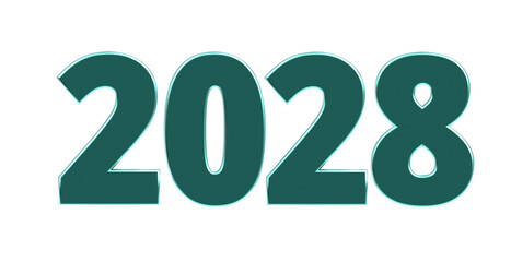 2028 - moderne plakative 3D Jahreszahl mit metallisch türkis schimmerndem Farbverlauf, Neujahr, zukünftige Trends, Technologie, Business, Saison, Jubiläum, Innovation, Geschäftspräsentationen, Schrift