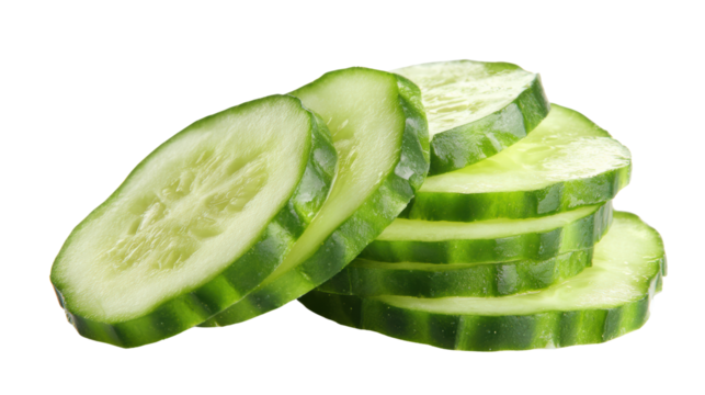 Freshly sliced cucumber on a white isolated background.
